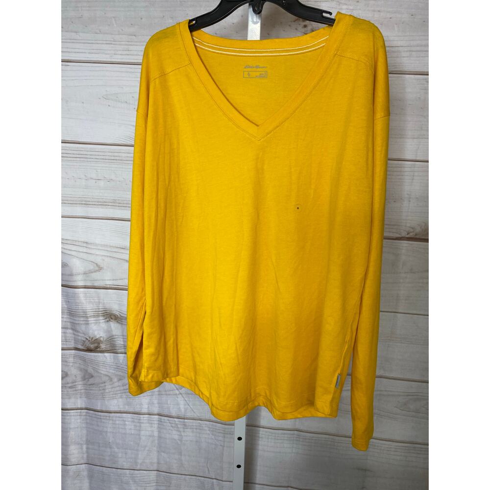 Eddie Bauer Size S Myriad Long Sleeve V-Neck Tee Marigold Breathable Hike Travel